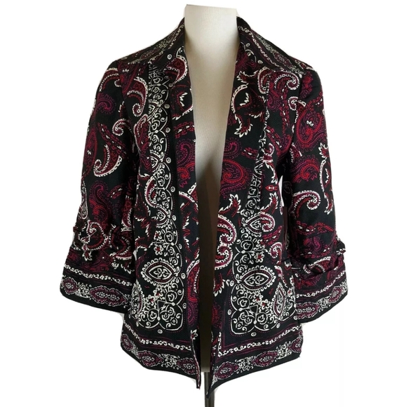 Coldwater Creek Open Front Paisley Motif 3/4 Ruched Sleeve Jacket NWT - Picture 3 of 9